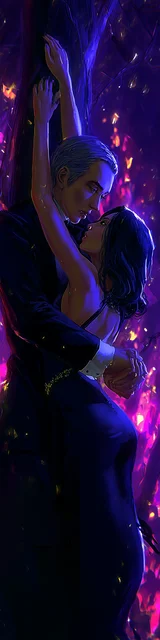 Free dark romance bookmark featuring a couple surrounded by purple glow